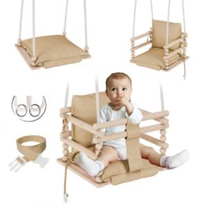 MAMOI&reg; Balancoire Bebe pour Interieur, Siege balan&ccedil;oire pour b&eacute;b&eacute;, Balancelle de Coton en Bois Naturel, Baby Swing pour Enfant &agrave; partir de 1 an, 3 en 7 (MAMOI, neuf)