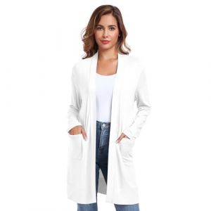 TownCat Cardigan Long Et L&eacute;ger pour Femme L&eacute;ger &agrave; Manches Longues Ouvert Casual Respirant La Mode &Eacute;l&eacute;gant en avec Poches Outwear Conforts Les Cent Blanc L (Towncat, neuf)
