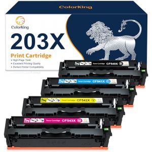 ColorKing 203X Toner Compatible pour HP 203X 203A HP Color Laserjet Pro MFP M281fdw M281fdn M280nw M281cdw M254dw M254nw M254dn CF540X CF540A CF541X CF542X CF543X (Noir Cyan Magenta Jaune, 4-Pack) (MELISSASQUINT, neuf)