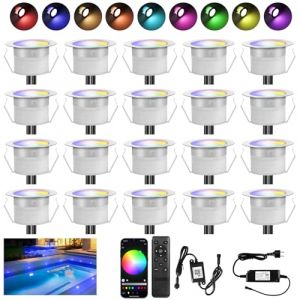 INDARUN WiFi Lampe au Sol Spot Encastrable-Lumière RGBW (RGB+Blanc Chaud) étanche IP67 Ø31mm-éclairage pour terrasse, patio, chemin, mur, jardin, décoration, intérieur et extérieur， 20 pièces (ANWE-EU, neuf)