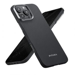 pitaka Coque Ultramince pour iPhone 16 Pro Max en Fibre Aramide de Qualité Aéronautique Compatible avec Magsafe Housse Magnétique Étui Léger avec Protection Caméra Noir/Gris (PITAKAofficial, neuf)