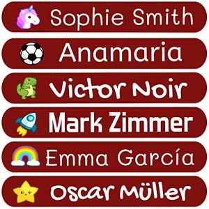 50 Étiquettes prénom personnalisées pour enfants. Autocollants pour marquer école, crèche, livres, jouets, tupperware. Étiquettes imperméables 6x1 cm (Haberdashery Online, neuf)