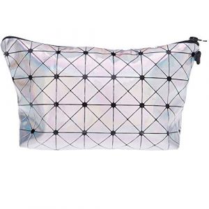 PREMYO Trousse de Maquillage Femme - Trousse Scolaire Fille Ado - Pochette &Eacute;cole Coll&egrave;ge Vanity Case Argent Brillant (PREMYO, neuf)