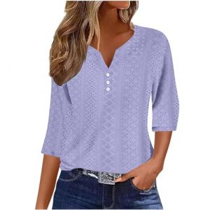 Chemisiers Et Blouses Femme Tunique Chemisier Femme Manche Courte Chic Et ÉLéGant Chemises Couleur Unie ÉTé Ample Haut Top à Revers LâChe Respirant Blouse Grande Taille Col V Button T Shirts (⭐⭐⭐⭐⭐5.0 Yaair-OEF, neuf)