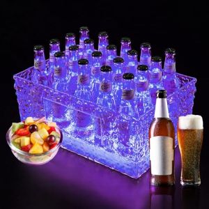 Seaux à Glace LED, Seau à Champagne à LED avec Motif de Glace - 7 Couleurs Réglables, Seau à Champagne Pouvant Contenir 24 Bouteilles, Seau à Glace Transparent pour Fête, Bar, Club (cloudsesh, neuf)