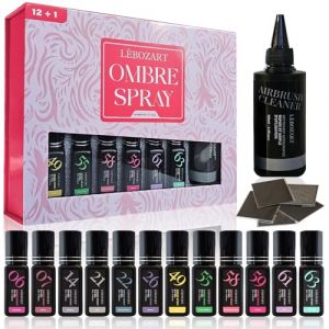 LÉBOZART Kit 12 Vernis Semi-Permanent Gel UV Airbrush Ongle – Nail Art – Séchage Rapide Lampe UV/LED – Haute Pigmentation – Manucure Ongles – Nettoyant aérographe – Pochoir (Rose) (Shops FR, neuf)