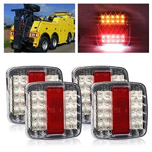 Biqing 2Pcs Feu Remorque LED 12V,Universel Feux Arri&egrave;re LED Feux de Recul Freinage Clignotant Eclairage Phare Arri&egrave;re Rouge et Ambre et Blanc Multifonctionnel &Eacute;clairage de la plaque d'immatriculation (YuanGu, neuf)