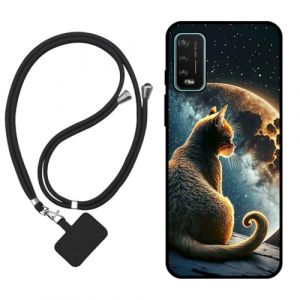 Sunrive Coque Compatible avec Wiko Power U10/U20,TPU &Eacute;tui Housse Protecteur Souple Gel Mat Back Cover Mignon Motifs Antichoc Case(Lune,&eacute;toiles,Chat)+1x Universelle Dragonne (sunrive, neuf)