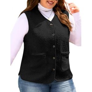 Yuson Girl Gilet Femme sans Manche Grande Taille Manteau en Polaire Hiver Chaude Fourrure Bouton Veste Chic Chaud Waistcoat Court Elegant Gilets Sherpa Molleton Vestes avec Poches(Noir, 3XL) (YusonGirl, neuf)
