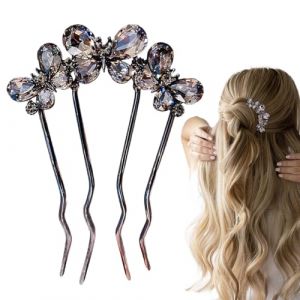 &Eacute;pingle &agrave; cheveux torsad&eacute;e fran&ccedil;aise &ndash; Accessoires de coiffure &agrave; 4 griffes en strass &ndash; Peignes lat&eacute;raux en forme de U | Pour banquet formel, c&eacute;l&eacute;bration, d&eacute;fil&eacute; de mode, &eacute;v&eacute;nement social (zixukh, neuf)