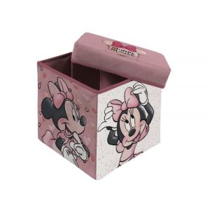 Superdiver - Coffre de rangement et tabouret Minnie Mouse - Licence Officielle Disney - 30x30x30 cm - Pouf pliable avec couvercle rembourr&eacute; - Organisateur pour jouets (Neoceo, neuf)