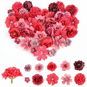 40 Pi&egrave;ces Tete de Fleurs Artificielles, Fausse Fleur avec 10 Styles, Rouge et Rose M&eacute;lang&eacute;e Fleur Artificielle Decoration, Tete de Fleurs en Tissu pour DIY Scrapbooking Guirlande de Mariage Bouquet (Xiongyizz, neuf)