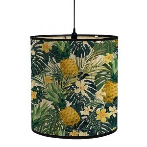 FANSU Abat-Jour en Tissu Classique Tambour Abat-jour, Fleurs Imprimé Remplacement Abat, Jour Fait à la Main, pour Lampe de Table Suspension Lampe de Chevet Lampadaire (Ananas,30x30x30cm) (JINBO, neuf)