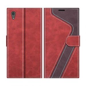 MOBESV Coque pour Sony Xperia XA1 Ultra, Housse en Cuir Magnétique Fonction Stand Étui pour Sony Xperia XA1 Ultra, Rouge (NineFox, neuf)