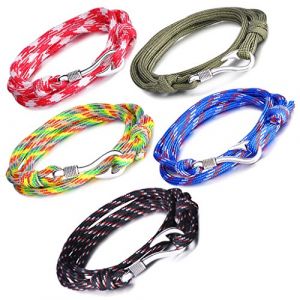 Infinite U Bracelet tressé Multi-Rangs Multicolore l'ancre de Navire et l'hameçon en Alliage et Nylon Corde de Coton Rouge Vert Bleu Noir et coloré pour Femme Homme (MicLee, neuf)