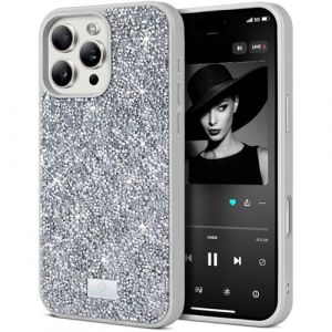 BEZ&reg; Coque pour iPhone 16 Pro Max Paillette, Coque Compatible avec iPhone 16 Pro Max Glitter, Series de Etuis avec Bling & Co., &Eacute;tui en Diamant Etincelant et &agrave; Cristal Bling, Argent Scintillant (TheBlingZ., neuf)