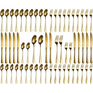 Xespis Couverts de Table 12 Personnes, M&eacute;nag&egrave;re 60 Pi&egrave;ces en Acier Inoxydable, avec Couteau Fourchette Cuill&egrave;re, Polis et Lavables au Lave-Vaisselle, pour Maison, F&ecirc;te, Restaurant(Or) (VALEN UTILSERV S.R.L., neuf)