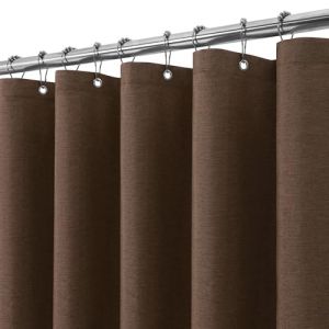 VANZAVANZU Rideau de Douche Lin avec Anneaux en M&eacute;tal Imperm&eacute;able Anti-Moisissures Polyester Tissu Rideau Salle de Bain Lourd pour Baignoire Cabine de Douche - 182x214CM (Marron) (VANZAVANZU FR, neuf)