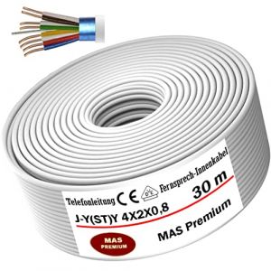 MAS Premium C&acirc;ble de t&eacute;l&eacute;communication J-Y(ST) Y 2_4_6X2X0,8 de 5 &agrave; 250 m - C&acirc;ble t&eacute;l&eacute;phonique - C&acirc;ble de sonnette - C&acirc;ble de t&eacute;l&eacute;communication (J-Y(ST) Y 4 x 2 x 0,8, 30 m (MAS-Premium, neuf)
