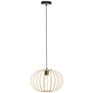 Lightbox Nature Lampe à suspendre - 120 cm, Ø 40 cm - Lampe à suspendre avec abat-jour en bambou/grille & câble raccourcissable - pour la salle à manger - E27, max. 60 W - en métal/bambou - en (Lightbox-Shop, neuf)