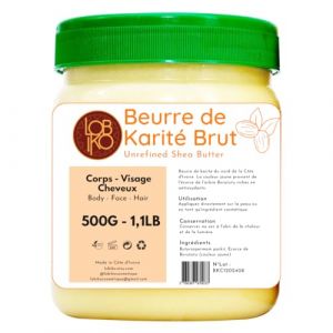 500G LOBIKO Beurre de karité Brut - Pur non Raffiné 100% Naturel- Hydratant et Protecteur- Sans additifs et Vegan - Corps, Cheveux, Visage - Pour tout type de peau - Raw african Ivoiry Shea butter (LOBIKO, neuf)