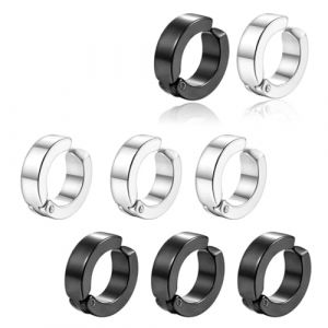 LEEQ Non Piercing Boucles d'oreille - Clip d'oreille Faux Anneaux d'oreille pour Hommes/Femmes,Fausse Boucle d'oreille Homme, Boucle d'oreille Homme,Clip d'oreille Bijoux Non Piercing,4 Paires (LEEEU, neuf)