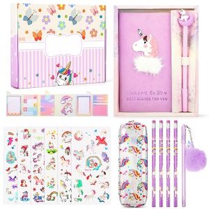 Maomaoyu Ensemble de Papeterie Licorne, Cadeau de Trousse Licorne pour Les Filles de 4 5 6 7 8 9 10 Ans, Comprenant Trousse &agrave; Crayons, Carnet, Autocollants, Violet (Quantbill shop, neuf)