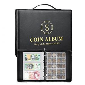 MUROAD Classeur de d&eacute;marrage &agrave; 310 pochettes pour pi&egrave;ces de monnaie et devises, album de collection de pi&egrave;ces de 50 p avec fermeture &eacute;clair et poign&eacute;e, pour collectionneurs, convient pour 50 pi&egrave;ces (muroad, neuf)