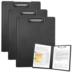 3 Pièces Porte Bloc A4 avec Pince, Porte Documents avec Couvercle Double Pinces, Planchette pour Notes A3, Formulaires, Documents et École (Noir) (BOJIEDIANZI, neuf)