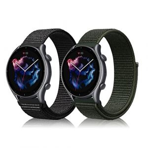 Niboow 22mm Bracelet pour Amazfit Bip 5/GTR 4/GTR 3 Pro/GTR 3/GTR 2 eSIM/GTR 2e/GTR 47mm, Nylon Respirant R&eacute;glable Bracelet pour Amazfit Cheetah/Cheetah Pro/Stratos 3/Stratos 2s/Stratos - Noir + Vert (Niboow EU, neuf)