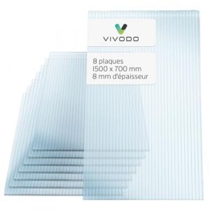 Vivodo Plaque Polycarbonate 8mm | 700 x 1500 mm - Lot de 8 plaques | Polycarbonate Transparent | résistant aux UV | Plaque Polycarbonate pour Serre Jardin (Kaiser-plastic, neuf)