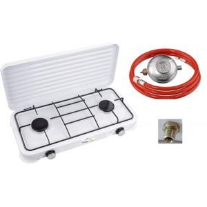 SMH LINE® Réchaud à gaz de camping - 2 feux - Avec tuyau et régulateur - 4,4 kW - Plaque de cuisson - Bouteille de gaz - Réchaud d'extérieur - Réchaud de table XL, SM-105 (smh.shop24, neuf)