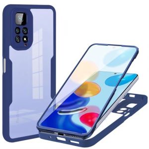 ILING Transparent Coque pour Xiaomi Redmi Note 11 / Redmi Note 11S 4G, 360&deg; Int&eacute;grale Protection Mode Tr&egrave;s Mince Antichoc &Eacute;tui avec L'&eacute;cran Int&eacute;gr&eacute;, Dur PC + Silicone TPU Bumper Housse (Bleu) (Wanten, neuf)