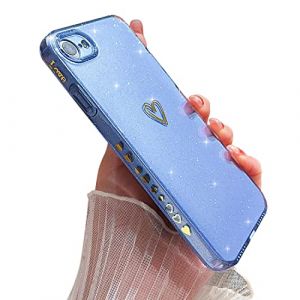 ZTUOK Compatible avec iPhone 7/8 iPhone SE 2020/SE 2022, Coque en TPU souple avec motif c&oelig;ur amour, protection antichoc avec paillettes scintillantes pour iPhone 7/8/SE 2020/SE 2022 - Bleu (ZTUO-UK, neuf)