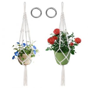 Yoicn Lth 2 Pièces Macramé Pot Suspendu, Suspension Plante Macramé Corde de Coton avec Anneaux de Suspension, 105 cm Pot Suspendu Plante pour Balcon Décoration du Jardin (KWDYL, neuf)