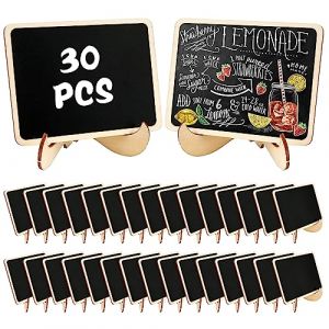 Tableaux Noir, 30 Pcs Ardoise Craie 10 * 7cm, Ardoise de Table Avec Supports de Base, Tableau de Craie Noire, Mini Panneau d'Affichagepour Vintage Mariage Bar Buffet Restaurant (IlluminateMe OU, neuf)