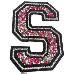 Écusson Patch Badge strass Brodé ecusson lettre alphabet thermocollant " lettres en strass 8-10 cm " (rose S) (B2SEE LTD avec TVA francaise et livraison LaPoste, neuf)