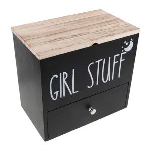 DECOMELODY Bo&icirc;te de Rangement pour Serviettes Hygi&eacute;niques en Mat&eacute;riau Naturel Noir avec Couvercle Herm&eacute;tique, Grand Volume, Protection Contre l'Humidit&eacute;, Organiseur Compact pour Salle de Bain (FINNG, neuf)