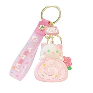 BelleFlair Kawaii Porte-cl&eacute;s Chat Rouleau d'&oelig;uf, Figurine de chat rose mignon pour sac d'&eacute;cole, Porte-cl&eacute;s mignon pour femmes, D&eacute;coration amusante de chat, Cadeau pour amateurs de chats (XiAnZhengFangShangMaoYouXianGongSi, neuf)