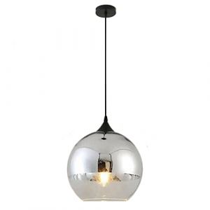 Euone_Clothes Suspension Luminaire avec Abat-jour Boule en Verre Semi-plaqu&eacute;, Lampe Suspendue de Plafond Moderne, Lustre de Chambre de Salle &agrave; manger de Cuisine (Argent, 30cm) (BAIXI MAOYI, neuf)