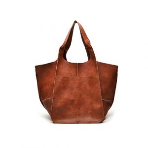 NICOLE & DORIS Sac Cabas Femme Sac de Shopping &eacute;l&eacute;gant Sac Fourre Tout Grand Sac &agrave; Bandouli&egrave;re Classique Vintage Sac Epaule en Cuir Souple Grand Sac a Main Pliable Brun Ch&acirc;taigne (LOTSLOT O&Uuml;, neuf)