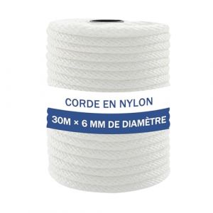 NQ Corde en Nylon 30M x 6MM de Diamètre, 100FT Cordeau en Nylon pour Extérieur, Camping et Randonnée, Corde Robuste pour DIY, Étendoir Et Suspension(Blanc) (NQ Display UK, neuf)