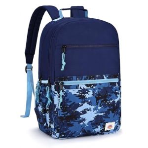 VASCHY Sac &agrave; Dos College, L&eacute;ger Grand Cartable Fille Adolescent 8 &agrave; 12 Ans pour 15,6 Pouces PC Multi-poches R&eacute;sistant &agrave; l'Eau Sac d'&Eacute;cole pour Voyage Randonn&eacute;e, Camouflage Marine (Vaschy, neuf)