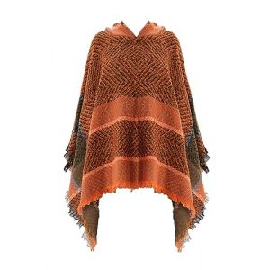 JFAN Poncho Femme Elegant &agrave; Capuche Poncho Hiver Chaud avec Frange Ponchos Ch&acirc;Le Capes Femme(Orange,Taille Unique) (JFan, neuf)