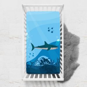 Odot Drap Housse pour Lit de Bébé, Impression de Océane Draps Housses Enfants Respirant Douce Extensible Protège Matelas pour Lit Bébé, Berceau, Lit Parapluie (Requins,65x95 cm) (Odot, neuf)