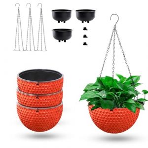 Lot de 3 grands pots de fleurs suspendus à arrosage automatique avec chaîne de trou de drainage pour la maison et le jardin (orange) (MoFarbe Direct, neuf)