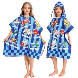 OLAOLA Poncho de Bain &agrave; Capuche pour Enfants Serviette de Plage Microfibre Peignoir &agrave; Langer Serviettes de Bain Absorbantes pour Enfant Poncho de Natation pour Gar&ccedil;ons Filles 3-12 Ans, Voiture (pitgeem, neuf)