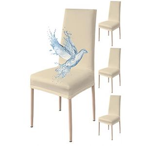 Poligino Housse de Chaise 4 pièces Imperméables, Housse de Chaise Salle à Manger, Housse Chaise Extensible, Universel, Facile à Installer, Facile à Nettoyer (Beige,4 pièces) (WANGHOUYUYU, neuf)