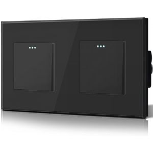 BSEED Double Interrupteur Mural, Interrupteur à Bascule, Verre Interrupteur Encastrable Bascule,10A 250V Plaque De Cristal Trempé, 157 x 86 mm, 1 Gang 1 Voie Noir (Bseed-EU, neuf)