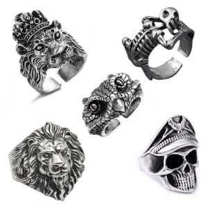 yolzhxe 5 Pièces Bagues CrâNe Homm, Réglables Bague Tete de Mort, Acier Inoxydable Rock Skull Anneaux, Style Rétro Gothique Crâne Bijoux, pour Homme Fête à Thème D'Halloween (Number rich store, neuf)